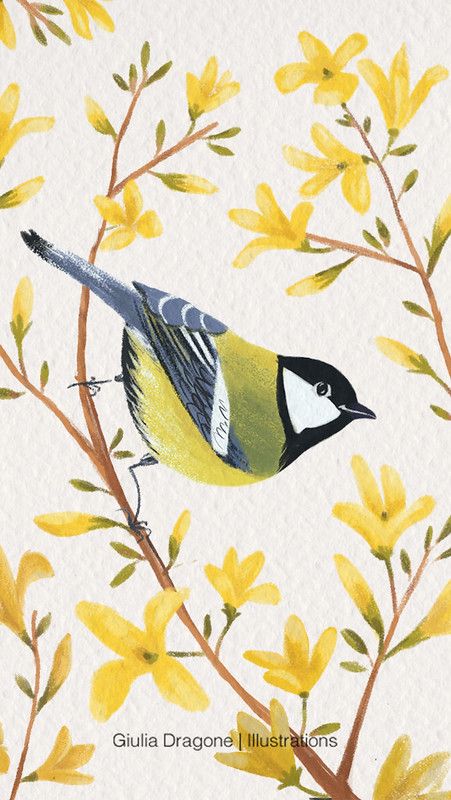 Watercolor Bird Art, March Painting Ideas, Painting Ideas Birds, Watercolor Birds Paintings, Yellow Art Painting, March Illustration, Birds Paintings, Drawing Bird, Bird Watercolor