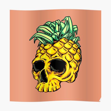 Skull Pineapple, Savage Tattoo, Pineapple Skull, Skull Poster, Bad Tattoos, Tattoo Design Book, A Skull, Pineapple Print, Skull Art