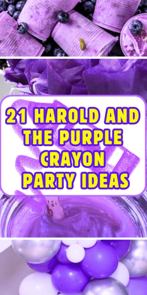 21 Harold And The Purple Crayon Party Ideas (PURPLE PARTIES) - need a fun birthday party theme, preschool party ideas, classroom party for books, purple party theme or watch party for Harold And The Purple Crayon movie? Add these fun Harold And The Purple Crayon party foods, Harold And The Purple Crayon party decoration ideas, Harold And The Purple Crayon party games and kids party favors to your fun party ideas! #haroldandthepurplecrayon #kidsparty #birthdayparty #purpleparty #crayonparty #purplepartydecorations #kidspartyfoods Harold And The Purple Crayon Birthday Party, Purple Themed Party Food, Purple Party Theme, Preschool Party Ideas, Movie Watch Party, Party Theme Ideas For Kids, Party Drink Station, Party Snacks Kids, Edible Crayons