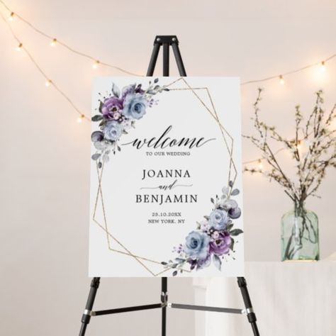 $44.20 | Dusty Blue Purple Navy Geometric wedding Welcome #dusty shades purple amethyst blossoms, heather periwinkle plum lavender blue, pale gold glitter moody botanical, wildflower greenery foliage light pastel, spring garden watercolor soft floral, elegant bohemian boho mid-summer flowers, romantic rose chic luxurious wedding, modern autumn fall sage wreath, simple eucalyptus stylish navy bright, trendy unique frame violet whimsical Lilac And Navy Wedding, Lavender Wedding Colors, Wedding Styles Themes, Navy Blue Wedding Theme, Wedding Foam Board, Lavender Wedding Theme, Blue Purple Wedding, Navy Bridal Shower, Navy Blue And Gold Wedding