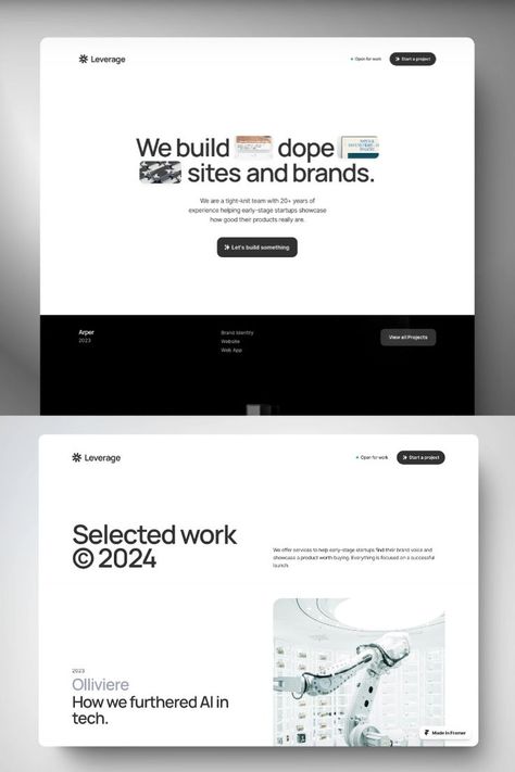 Introducing Leverage - a minimal Framer website template crafted specifically for design studios and agencies looking to refresh their home on the internet. Framer Website Template #ad #affiliate Brand Voice, Photographer Portfolio, Design Studios, Creative Agency, Web App, Website Template, Brand Identity, Start Up, The Internet