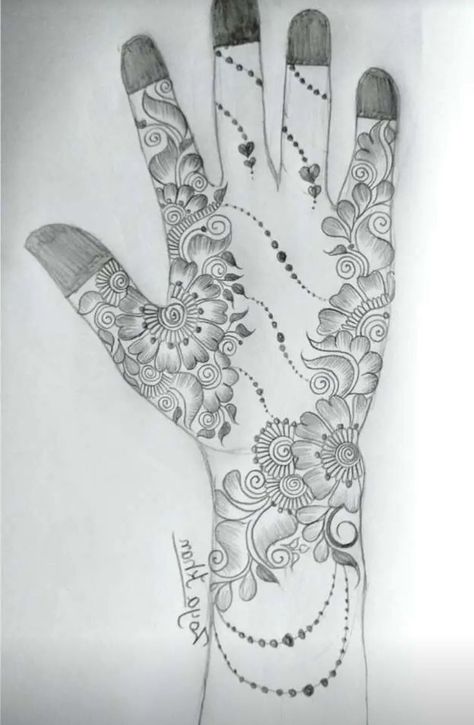 Mehndi Designs With Pencil, Mehandi Drawing, Henna Design Tutorial, Bridal Henna Design, Front Mehndi Design, Tato Henna, Mehndi Designs Bridal Hands, Henna Art Designs, Beginner Henna Designs