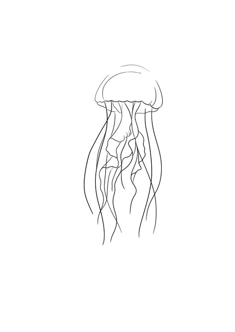 One Line Jellyfish Tattoo, Single Line Jellyfish Tattoo, Minimal Jellyfish Tattoo, Jellyfish Tattoo Sketch, Jellyfish Tattoo Design Simple, Jellyfish Outline Tattoo, Fineline Jellyfish Tattoo, Jellyfish Line Drawing, Line Jellyfish Tattoo