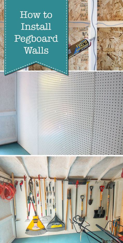 How to Install Pegboard Walls | Pretty Handy Girl How To Install Pegboard, Storage Garage Organization, Pegboard Craft Room, Peg Board Walls, Pegboard Garage, Pegboard Display, Pegboard Storage, Pegboard Organization, Storage Garage