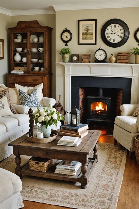 21 Farmhouse Style Living Room Ideas – The Dear Lab Antique Lounge Room, Parlor Room Ideas Cozy, Formal Farmhouse Living Room Ideas, Colonial House Living Room Ideas, Old Farm Decor, Living Room Layout With Entry Door, Liz Marie Living Room, British Cottage Interior Living Room, Classic Cottage Living Room