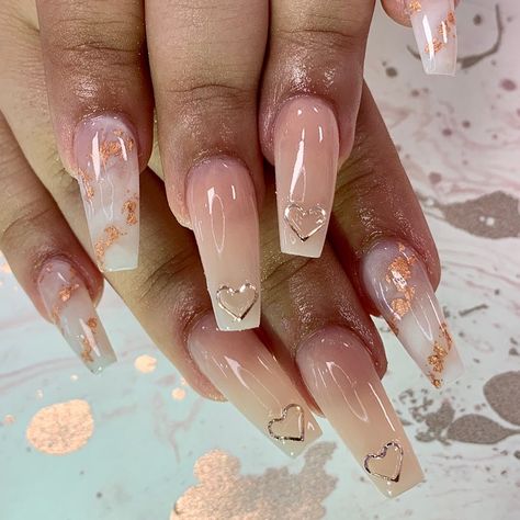 Nails That Match Rose Gold Dress, Birthday Nails Rose Gold, Sweet 16 Nails Acrylic Rose Gold, Pink Rose Gold Quince Nails, Rose Gold Nails Acrylic For Quince, Quince Nails Rose Gold Butterfly, Rose Gold Nails Design, Rose Gold Dress, Gold Nail Designs