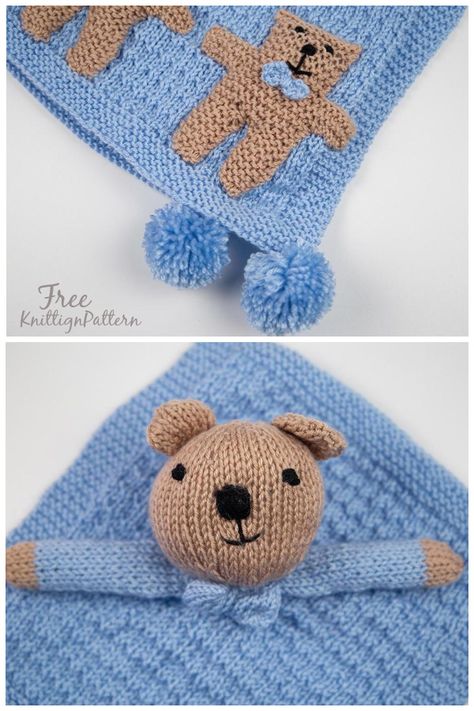 Knit Lovey Pattern, Bunny Blanket Buddy Free Pattern, Teddy Bear Knitting Pattern Free, Knitted Lovey, Bunny Blanket Buddy, Baby Knitted Blanket, Lovey Blanket Pattern, Bear Knitting Pattern, Knit Baby Blanket Pattern Free