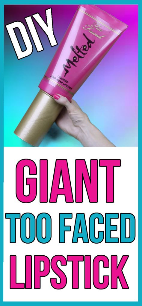 DIY Crafts: How To Make A Giant Too Faced Lipstick -DIYs Storage Idea or Gift Box-Cool DIY Project! Learn how to make a  DIY giant Too Faced Lipstick that you can use for cute room decor or give as a gift box! You will learn how to make the Biggest Too Faced Melted Lipstick in the world! This giant Too Faced Melted Lipstick is so easy to make and you end up with a product you can use as cute room decor.  In this easy DIY craft video tutorial learn how to make DIY giant lipstick. Diy Lipstick Decor, Diy Giant Lipstick Prop, Giant Makeup Props, Pink Diy Crafts, Giant Lipstick Prop, Makeup Storage Diy, Craft Rooms Ideas, Giant Props, Melted Lipstick