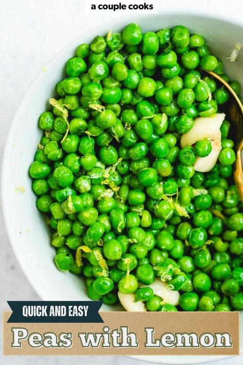 This peas recipe takes just 5 minutes! Cooking frozen peas with garlic and lemon makes them taste incredible. It's an easy side dish everyone will love! #peas #peasrecipe #sidedish #peassidedish #plantbased #vegan #vegansidedish #plantbasedsidedish #wholefoodplantbased #wfpb Frozen Pea Recipes Side Dishes, Pea Side Dish, Canned Peas, Green Peas Recipes, Vegan Brunch Recipes, Best Fish Recipes, Winter Salad Recipes, Salad Dressing Recipes Healthy, Peas Recipe