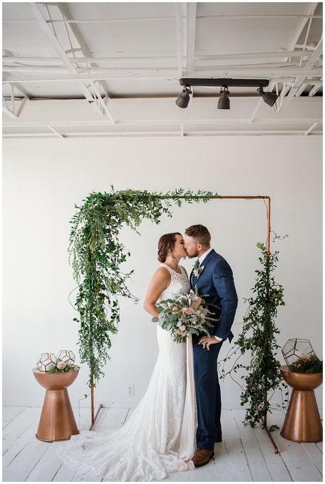 Simple Greenery Wedding Arch, Navy Eucalyptus Wedding, Greenery Wedding Alter, Wedding Greenery Arch, Eucalyptus And Navy Wedding, Wedding Eucalyptus Decor, Green And Copper Wedding, Greenery Arch Wedding, Diy Wedding Greenery