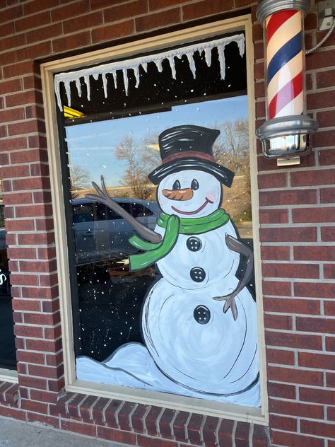 Window Art Projects, Window Painting Ideas, Painted Window Art, Christmas Window Painting, Christmas Window Display, Winter Window, Christmas Window Decorations, Holiday Painting, Snowman Painting