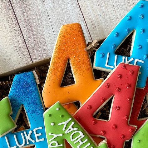 Emily’s Bake Shop on Instagram: "4th birthday cookies for a very special birthday boy! 🎈 . . . #emilysbakeshop #baking #bakersofinstagram #cookies #cookiesofinstagram #yum #homemade #royalicingcookies #royalicing #decoratedcookies #4thbirthday #4thbirthdaycookies" Sugar Cookies Kids, 3rd Birthday Boys, Happy Birthday Cookie, Cool Cookies, Birthday Cookie, Cookies For Kids, Fourth Birthday, Fun Cookies, Bake Shop