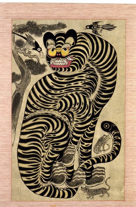 Korean folk art, or minhwa Art Tigre, Vintage Backdrop, Scroll Painting, Tiger Poster, Tiger Illustration, Classic Art Prints, Urban Street Art, Bold Art, Tiger Art