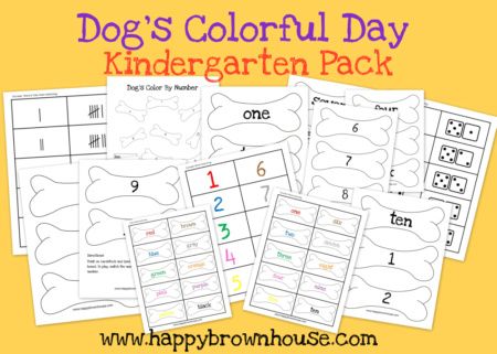 Free Dog's Colorful Day Kindergarten Printable Pack Dogs Colorful Day, Animal Adventures, Montessori Printables, Pet Theme, Pets Preschool Theme, Printable Kindergarten, Preschool Units, Homeschool Freebies, Tally Marks