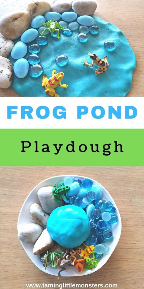 Frog Pond Playdough - invitation to play for kids. a great spring themed sensory and fine motor activity for toddlers and preschoolers. #spring #finemotor #sensory #toddler #preschool