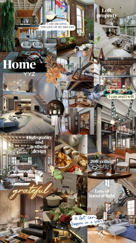 Creating vision boards until it becomes my reality Day 3. The hard loft I want to own in Toronto, ON. The general vibe and vision of my home in the city🫶🏻 Vision Board Images, Vision Board Pictures, Life Vision Board, House In Nature, Vision Boards, City House, Manifestation Quotes, Aesthetic Design, Useful Life Hacks