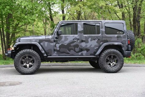 Black And Purple Jeep, Jeep Army Green, Camo Car Wrap, Camo Wrap Truck, Bape Camo, Black Jeep Wrangler, Camo Truck, Camo Car, Yellow Camo