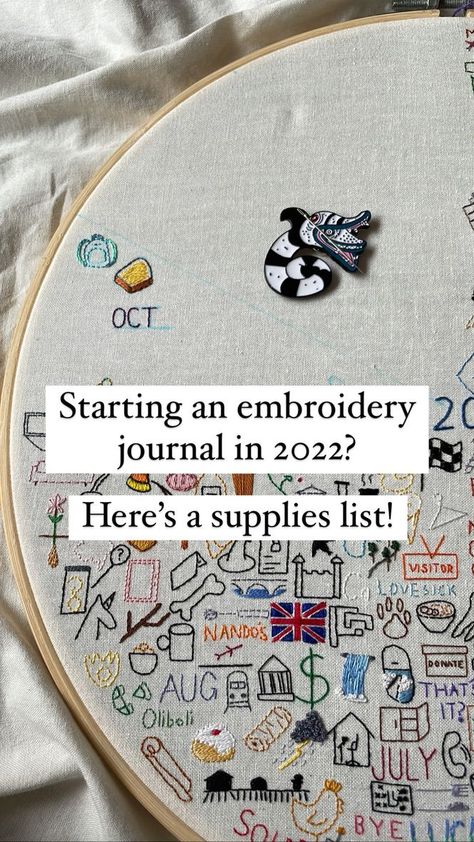 Embroider Every Day For A Year, Year In Stitches, Daily Embroidery Challenge, Embroidery Every Day For A Year, Embroidery A Day, Year Of Stitches Embroidery, Year In Review Embroidery, Hand Embroidery Journal, New Year Embroidery Designs