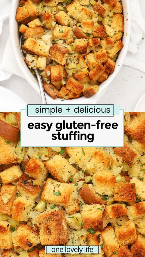 Gluten Free Stuffing Recipes, Gluten Free Dressing, Meaningful Eats, Gluten Free Stuffing, Gluten Free Bagels, Cornbread Stuffing, Homemade Stuffing, Gluten Free Cornbread, Easy Gluten Free Desserts