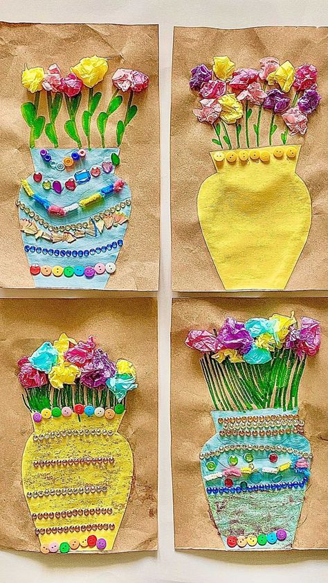 learncraftgrow on Instagram: FLOWERS VASES 🌸🌷 ⁣ This craft can be done for many occasions! The kids loved it! Didn’t they turn out cute? 💛⁣ ⁣ ⁣ #learncraftgrow… Kids Vase Craft, Flowers In Vase Painting, Flower Vase Crafts, Preschool Craft, Kids Ministry, Instagram Flowers, Ministry Ideas, Vase Crafts, Learn Crafts