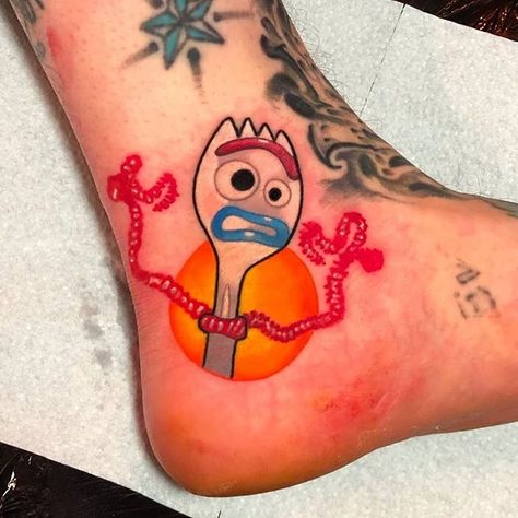 Forky Tattoo, Aurora Tattoo, Toy Story Tattoo, Disney Inspired Tattoos, Toy Story Coloring Pages, Story Tattoo, Disney Sleeve, Stitch Tattoo, Marvel Tattoos