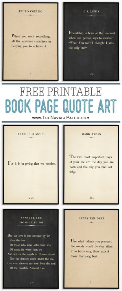 More Oversize Book Page Wall Art (18 Free Printables) | Amazing set of free printable book page quotes – Mark Twain, Paulo Coelho, C.S. Lewis, Henry Van Dyke, Edgar Allen Poe, Francis of Assisi | Free Printable Book Page Quote Art | Free printable oversize typography wall art | #TheNavagePatch #FreePrintable #FreeWallArt #easydiy #GalleryWall #BookPage #Quotes #Typography | TheNavagePatch.com Diy Wall Ideas, Children Book Quotes, Gratis Printables, Free Wall Art, Velveteen Rabbit, Seuss Quotes, Book Page Art, Free Printable Wall Art, Quotes Typography