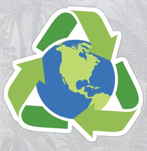 Sticker featuring a green recycling symbol surrounding planet earth. Climate change Recycled Logo Design, Recycle Logo Design Ideas, Recycling Aesthetic, Recycle Logo Design, Recycle Sticker, Welcome Home Cards, Earth Recycle, Solar Logo, Green Recycling