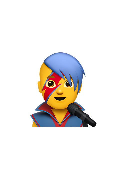 The emoji 👨‍🎤 depicts a man with short hair and a headband, wearing a black shirt and a silver microphone headset. He has a confident expression on his face and is singing into the microphone. Apple Emojis, Black Shirt, Singing, Short Hair Styles