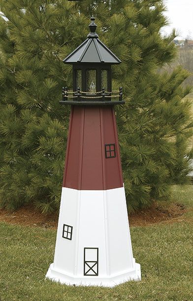 Amish-Made Barnegat, NJ Wooden Garden Lighthouse Yard Lighthouse, Garden Lighthouse, Montauk Lighthouse, Barnegat Lighthouse, Lighthouse Decor, Craft Shed, Outdoor Paradise, Red Cape, Amish Furniture