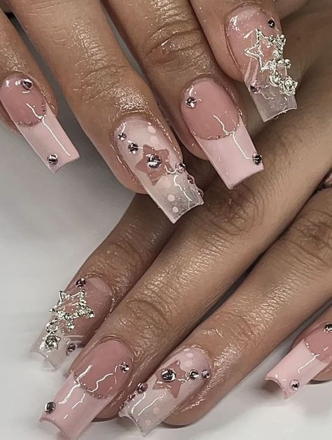 Quinceanera Nails, Punk Nails, Girly Acrylic Nails, Pretty Gel Nails, Really Cute Nails, Unique Acrylic Nails, Kawaii Nails, Short Acrylic Nails Designs, Pink Acrylic Nails