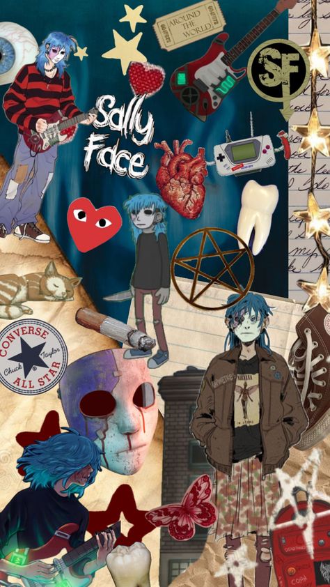 #sallyface #sf #sanityfalls #salfisher Sal Fisher Wallpaper Aesthetic, Cute Sally Face, Sally Face Lockscreen, Sallyface Wallpaper, Sally Face Wallpaper, Sf Wallpaper, Sally Man, Sal Fisher, Face Collage