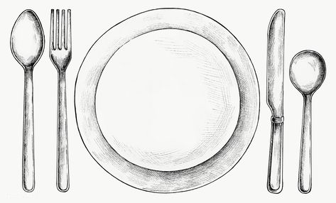 Plate Drawing Easy, Plate Drawing Sketch, Food Plate Drawing, Plat Drawing, Cutlery Drawing, Plate Drawing Ideas, Plate Sketch, Dish Drawing, Hatch Drawing