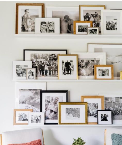 Wedding Gallery Wall, Gallery Wall Shelves, Simple Gallery Wall, Photowall Ideas, Jasmine Roth, Wall Ledge, Family Gallery Wall, Gallery Shelves, Gallery Wall Bedroom