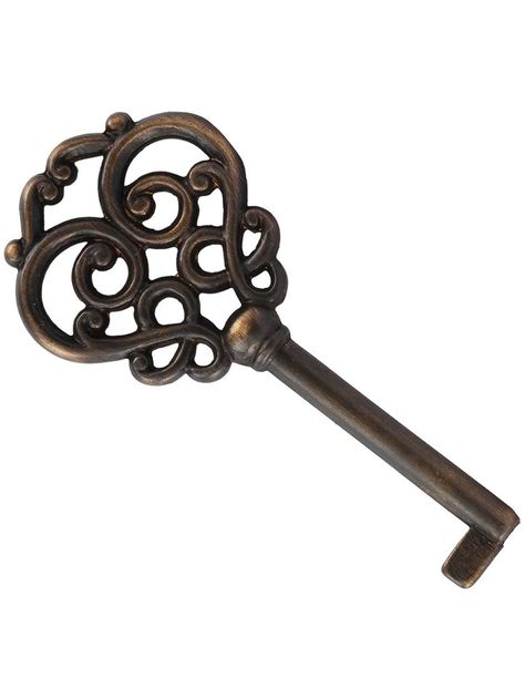 With its intricate, Victorian-style bow and solid-brass construction, this skeleton key is suited for a variety of uses - from fun to functional. Replace a broken or missing furniture key, repurpose for a decorative project, or delight wedding and party guests with their own keepsake to take home. Presented in our exclusive Antique-by-Hand finish, it ages gracefully over time into a beautiful natural patina. For furniture or cabinet applications, operability can only be determined by testing, therefore we recommend purchasing an assortment of keys at one time.Dimensions: Barrel: 1 1/2" L x 3/16" W. Bit: 3/16" T x 1/4" W. Bow: 1 7/16" T. Total length (including bow): 3". Key Projects, Fancy Bows, Old Keys, Old Key, Skeleton Keys, Group Project, Antique Keys, Key Jewelry, Keys Art