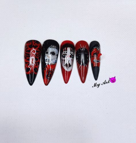 Slipknot Nail Art, Slipknot Nails, Craig Jones, Chris Fehn, Band Nails, Corey Taylor, Custom Hand Painted, Slipknot