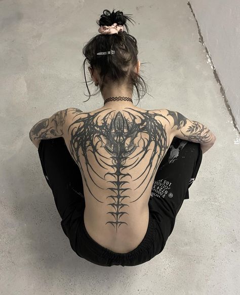 Cybersigilism Back Tattoo, Torso Tattoos, Back Tattoo Women, Spine Tattoos, Dream Tattoos, Black Ink Tattoos, Elegant Tattoos, Back Tattoos, Dope Tattoos