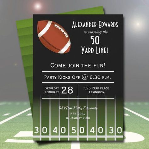 $2.79 | American Football Birthday Party Invitations #footballbirthdayinvitations #50th #overthehill #birthday #adultsurprisebirthdayparty #sports #manbirthday #americanfootballbirthday #sportsthemebirthday #milestonebirthdaybash American Football Birthday, American Football Field, Football Birthday Party Invitations, Over The Hill Birthday, Football Birthday Invitations, Sports Birthday Invitations, Football Invitations, Surprise Birthday Invitations, Sports Theme Birthday