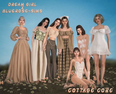 Cottage Core Clothes, Sims 4 Cottage, Sims 3 Cc Finds, Cottage Dress, Cottagecore Clothes, Pelo Sims, The Sims 4 Packs, Casas The Sims 4, Cottagecore Outfits