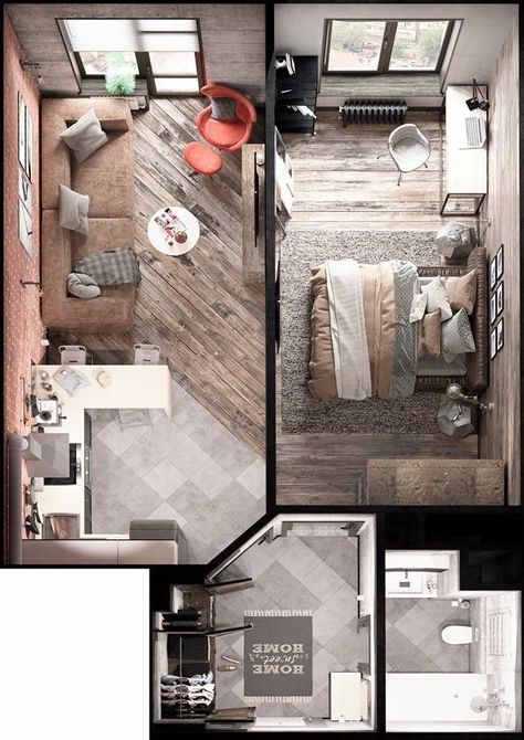 Studio Apartment Floor Plans, Apartemen Studio, Aesthetic Studio, Apartment Floor Plan, Bold Decor, Apartment Floor Plans, Studio Apartment Layout, Apartment Layout, Apartment Plans