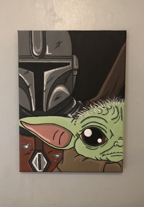 The Mandalorian Painting, Mandalorian Painting Easy, Grogu Paintings Easy, Drawing Ideas Star Wars, Grogu Painting, Star Wars Painting Easy, Mandalorian Painting, Paintings For Men, Mandalorian Drawing