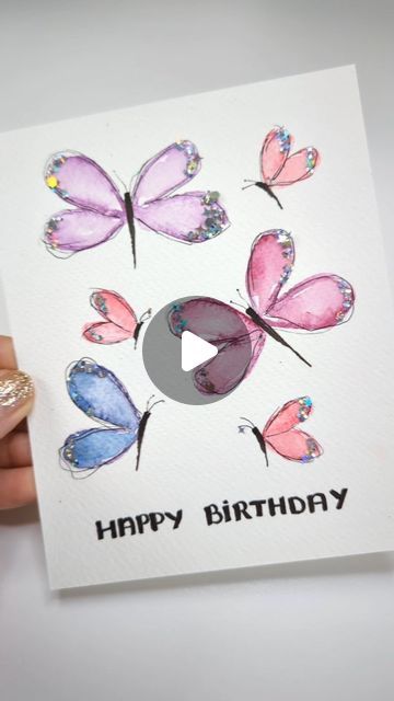 Butterflies Painting, Paper Card Design, Painting Cards, Watercolor Stamps, Butterfly Birthday Cards, Watercolor Butterfly, Watercolor Beginner, Calligraphy Pen, Butterfly Stamp