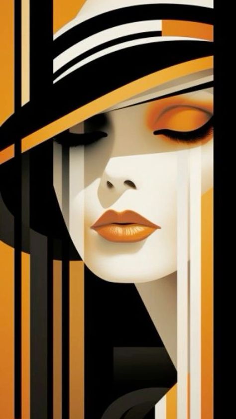 Art Deco Lady Illustration, Art Deco Portrait, Potrait Painting, Art Deco Artwork, Dynamic Art, Portraits Art, Robot Concept, Art Skills, Diy Abstract Canvas Art