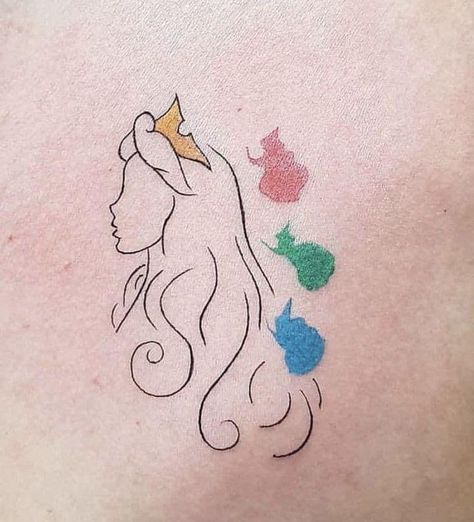 Disney Tattoos Sleeping Beauty, Princess Aurora Tattoo Ideas, Aurora Tattoo Sleeping Beauty, Sleeping Beauty Crown Tattoo, Rapunzel Lantern Tattoo, Aurora Sleeping Beauty Tattoo, Sleeping Beauty Tattoos, Aurora Tattoo Ideas, Disney Outline Tattoo