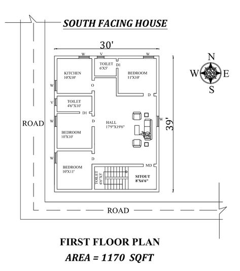 Amazing 30'x39' 3bhk South facing House Plan As Per Vastu Shastra, Autocad drawing file Details. - Cadbull 3bhk South Facing House Plan, 30x40 South Facing House Plans, 30 X 40 House Plans Open Floor 2 Story, 30x55 House Plans, 30 40 South Facing House Plan, 30x40 House Plans South Facing, South Facing House Plans Vastu 2bhk, 1000sqft House Floor Plans, South Facing House Plans Vastu