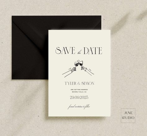 Old Money Save The Date Invitation Template Hand drawn Toast Save our date Wedding Invite Trendy Scribble Illustration Vintage Inspired ELE Toast Illustration, Scribble Illustration, Font Background, Save Our Date, Funky Style, Date Invitation, Money Save, Illustration Vintage, Save The Date Invitations