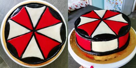 Simple Resident evil Umbrella corporation cake with fondant. Resident Evil Cake Ideas, Resident Evil Birthday Cake, Resident Evil Birthday Party Ideas, Resident Evil Food, Resident Evil Party Ideas, Resident Evil Cake, Resident Evil Birthday, Birthday Party Ideas 13, Resident Evil Umbrella