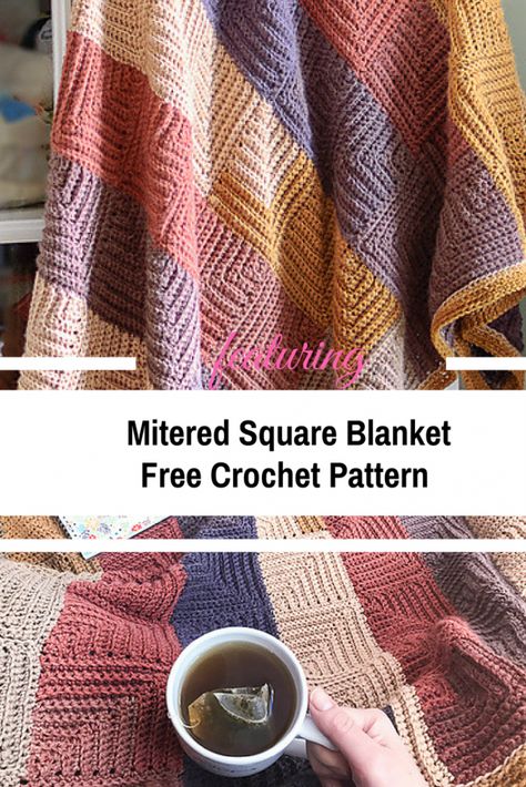 Brilliant No-Sew Mitered Square Blanket Free Crochet Pattern-I'm Impressed! - Knit And Crochet Daily Granny Square Häkelanleitung, Self Striping Yarn, Mitered Square, Crochet Squares Afghan, Crochet For Beginners Blanket, Patchwork Blanket, Crochet Blanket Afghan, Manta Crochet, Afghan Patterns