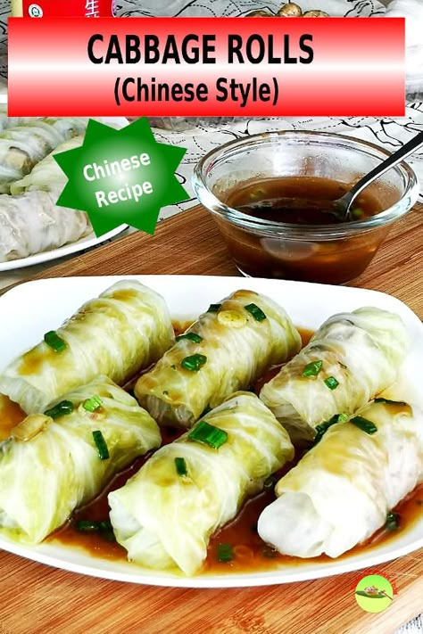 Stuffed cabbage roll with minced meat and mushrooms filling. Steam to perfection. Drizzle with a superior gravy. Serve as Chinese dim sum. Cabbage With Minced Meat, Cabbage Rolls Asian Style, Asian Stuffed Cabbage Rolls, Stuffed Napa Cabbage Rolls, Chinese Cabbage Rolls Recipe, Cabbage Dumpling Rolls, Asian Cabbage Rolls Recipe, Chinese Cabbage Rolls, Steamed Cabbage Rolls