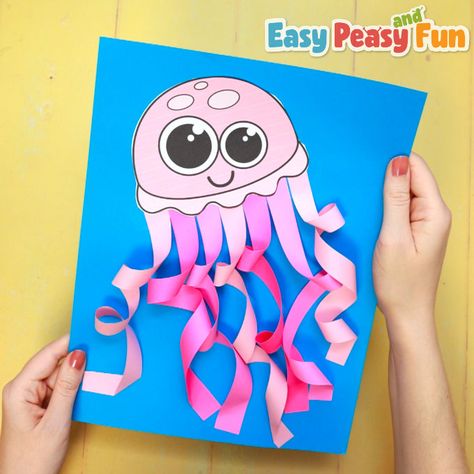 Jellyfish Craft For Kids, Animal Craft Ideas, Paper Jellyfish, Paper Plate Jellyfish, Idea Template, Sea Animal Crafts, Ocean Animal Crafts, Crab Crafts, Summer Arts And Crafts