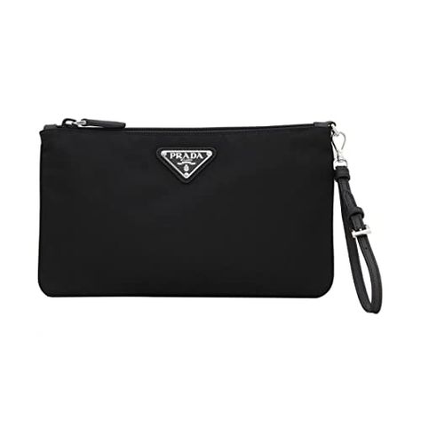 Prada Black Tessuto Nylon Pouch Case Clutch w Silver Prada Logo 1NH545, Small Prada Clutch, Prada Triangle, Prada Nylon, Prada Logo, Clutch Pouch, Wristlet Clutch, Handbag Wallet, Triangle Logo, Wallet Accessories